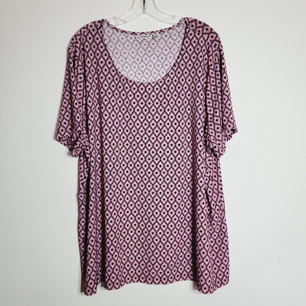 Croft & Barrow Pink Top Plus Size 3X Short Sleeve Pullover Stretch Casual